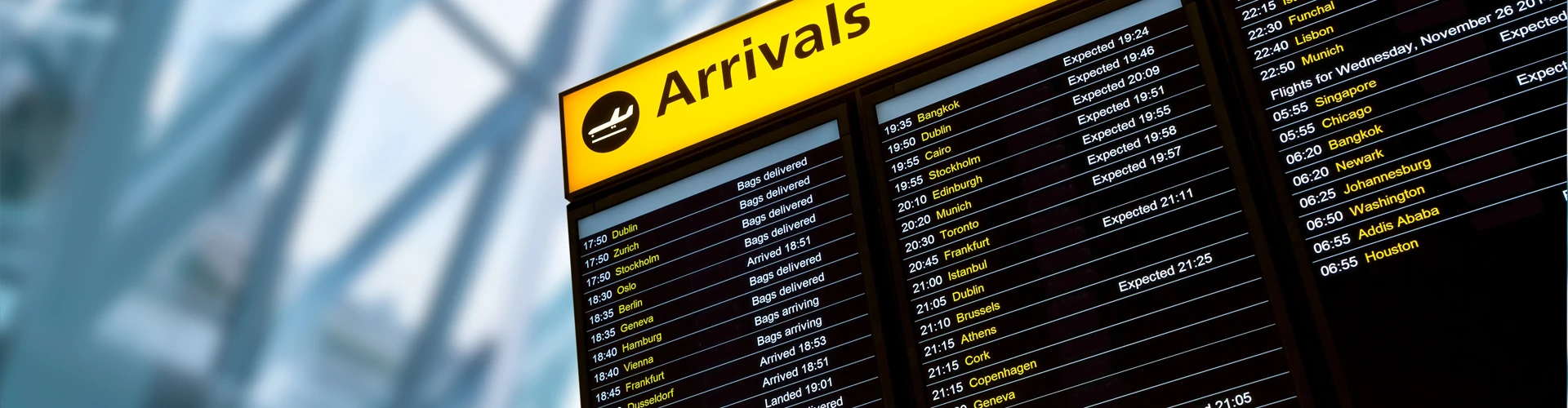 Arrivals board at airport